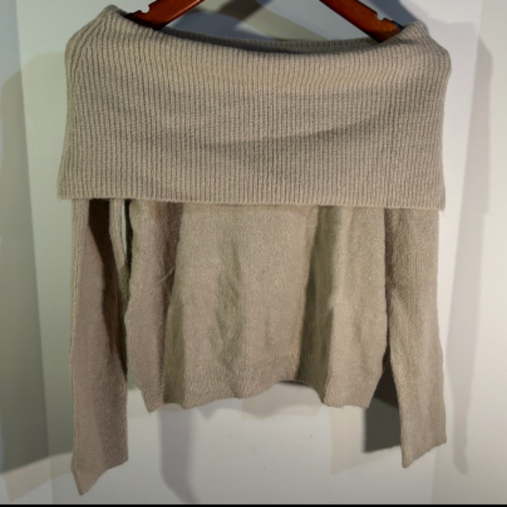 Stitches & Stripes Shireen Ribbed Off Shoulder Pullover Sweater Beige Size S